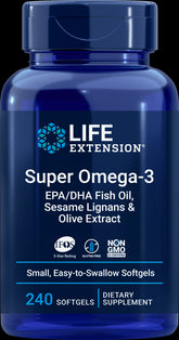 Super OMEGA - 3 EPA / DHA mit Sesam-Lignanen und Olivenextrakt 240 Kapseln LEBENSVERLÄNGERUNG
